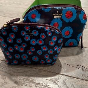 NWT Kate Spade Abilene Black and Blue Floral Cosmetic Bag Set